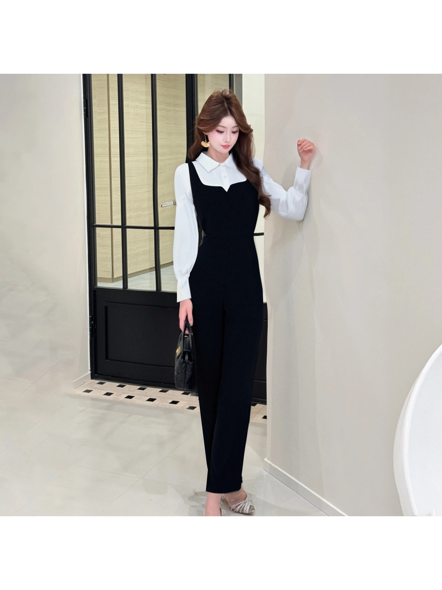 

Модные свободные брюки-комбинезон с высокой талией, утягивающим эффектом, из полиэфирного волокна, с широкими штанинами, для любого сезона