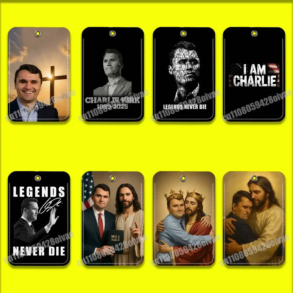 

Charlie Kirk Jesus Cross Card Holder Cover For ID Clips Credit Bank Bag Bus Meal Sleeves Pocket PU Leather Keychain