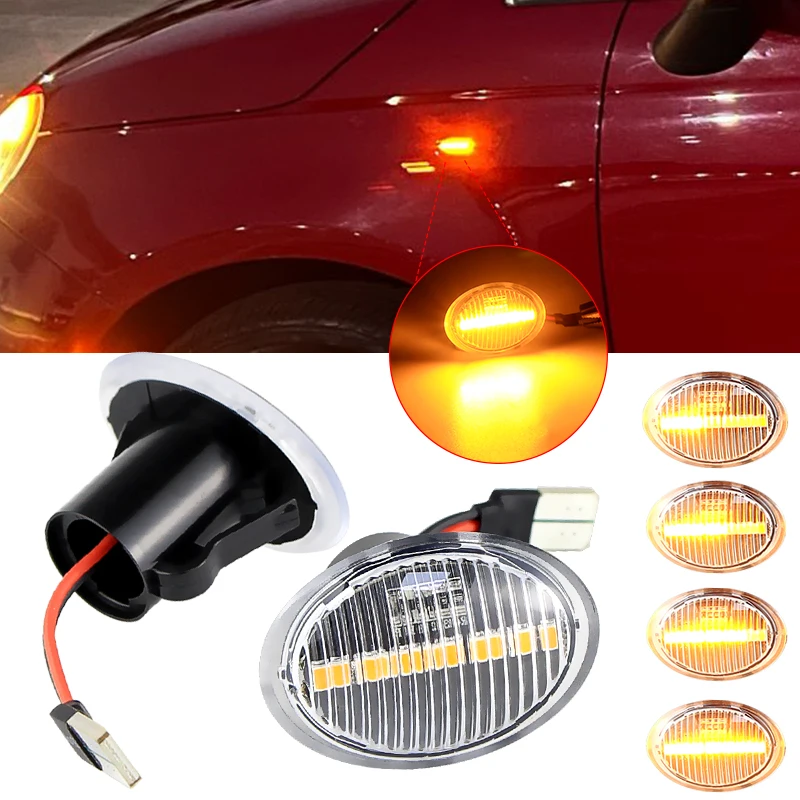 

2×for Lancia Lybra Ypsilon Ford KA Alfa 4C Fiat 500L 500C 500 Abarth 500 595 695 LED Side Marker Light Flowing Turn Signal Lamps