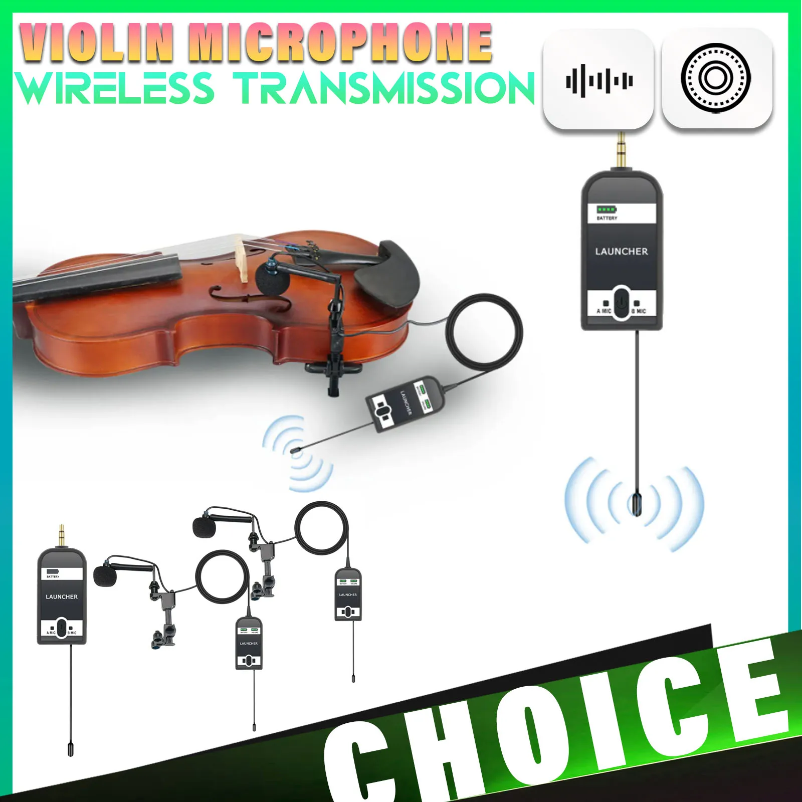 Wireless microphone for violin performance and instrument specific plug and play microphone