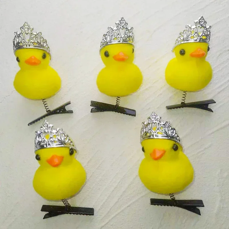 10/20/50/100Pcs/Lot Cartoon Funny Children 3D crown Little Yellow Duck Plush Hairpin Fashion DIY Duckbill Clip Accessories