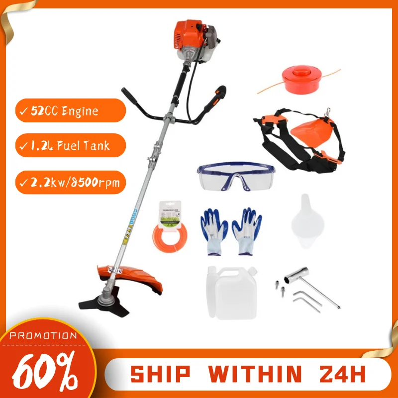 Gas String Trimmer 52cc Weed Wacker Gas Powered 2 in 1 Cordless Hedge Trimmer 2-Stroke Brush Cutter Handheld Weed Eater