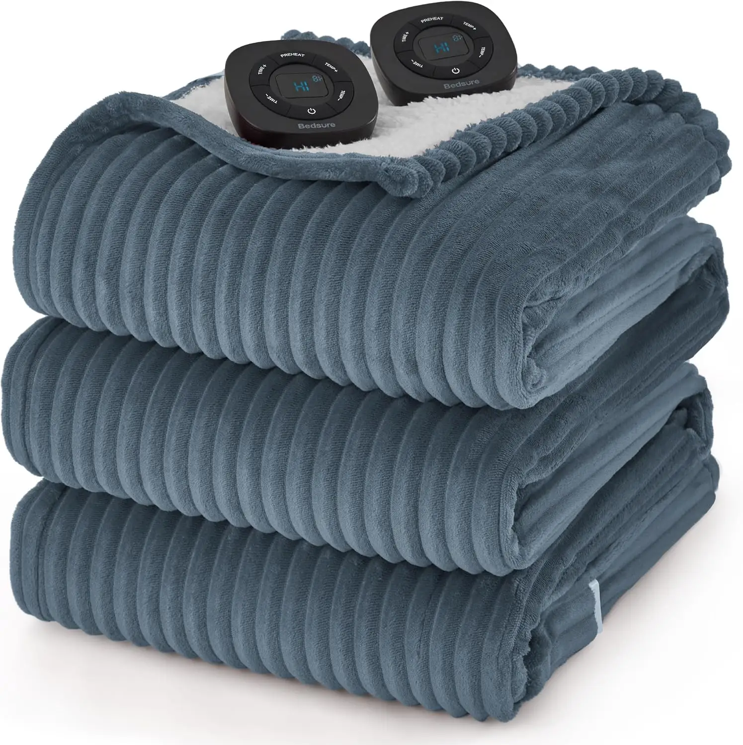 Electric Blanket King Size - Soft Ribbed Flannel Heated Blanket W/ Dual Control, W/ 10 Heat Settings 8 Hrs Timer Auto Shut Off