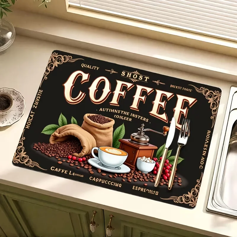 Single Piece Coffee Themed Mat Coffee Machines Suitable for 