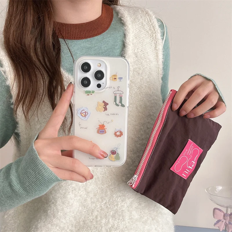 Doppels chichtige niedliche Teddybär-Telefon hülle mit pullover förmigem Ständer für iPhone 12, 13, 14, 15 ,16 Pro max