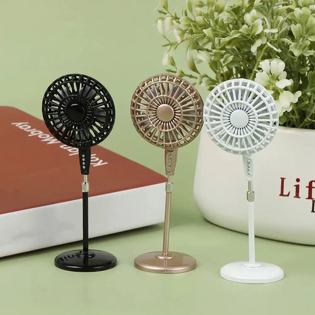 

Миниатюрный напольный вентилятор из сплава для декора кукольного домика, легкий, безопасный, без острых краев, имитация вентилятора для мини-кухни, спальни, сада, дома