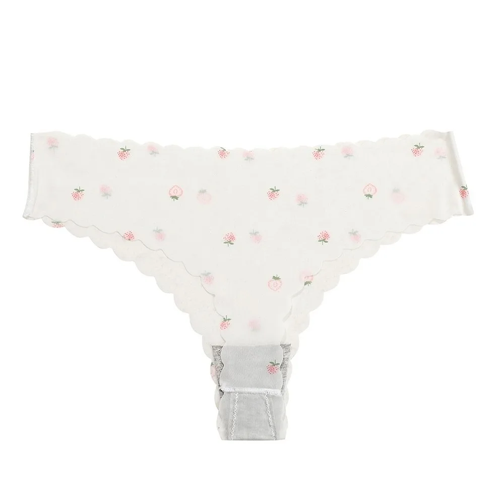 Breathable Soft Ice Silk Thongs Traceless Thin Peach Printed Briefs Lingerie Underpants T-back Panties Daily Wear