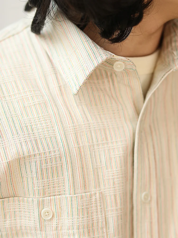 

Special Texture American Retro Original Cotton Khaki irt Waed Narrow Width Stand Fit Youthful Long Sve Button up