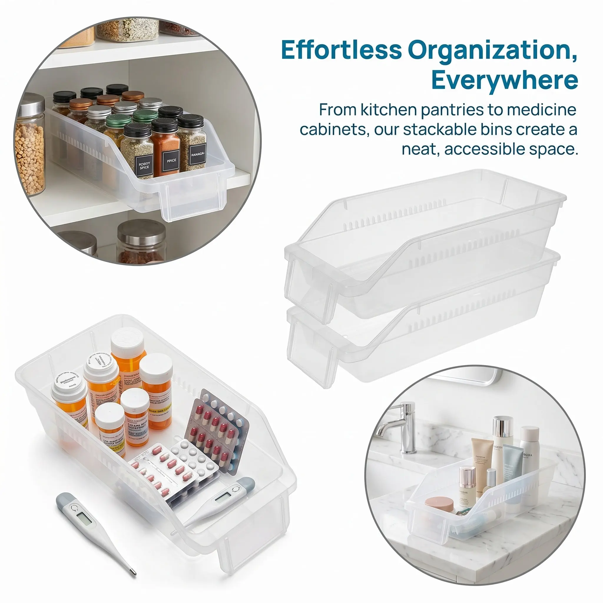 2Pcs Medicine Sorting Bin Stackable Storage Plastic Organizer Open Front for Home Hospital Clinic Pharmacy Medication
