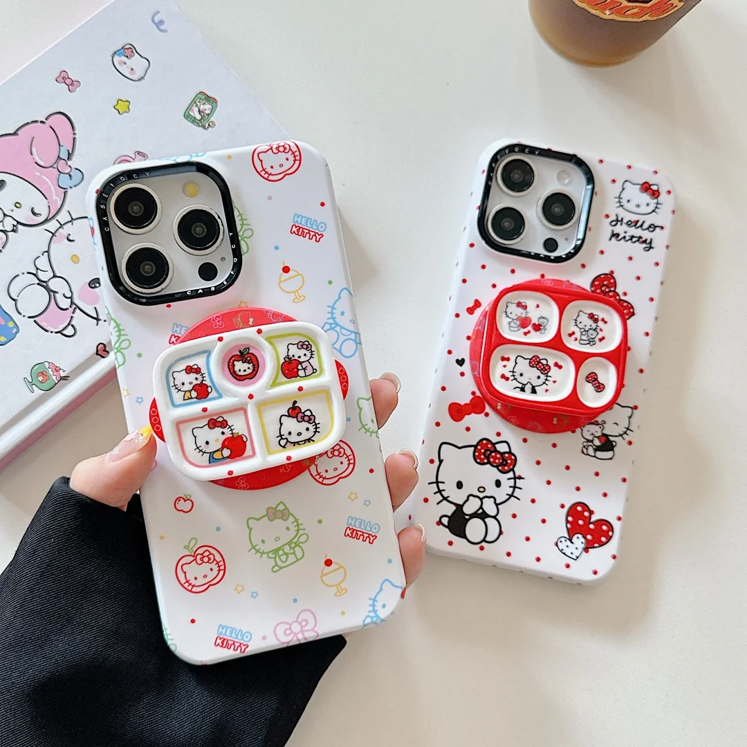 

kawaii Hellos Kittys polka dot adorn Phone Case For iPhone 17 16 15 14 13 Pro Max have a magnetic bracket Mobile phone grip