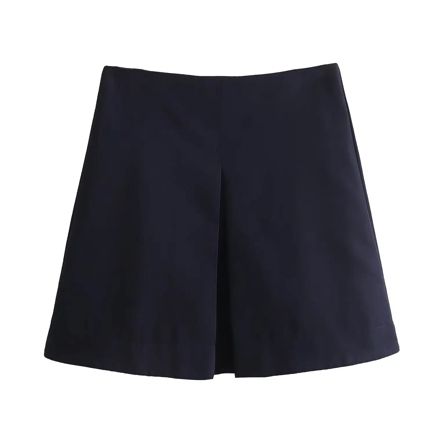 

Fashion blended pleated mini skirt for women, high waisted A-line skirt for women, Nordic simple navy blue mini skirt for women