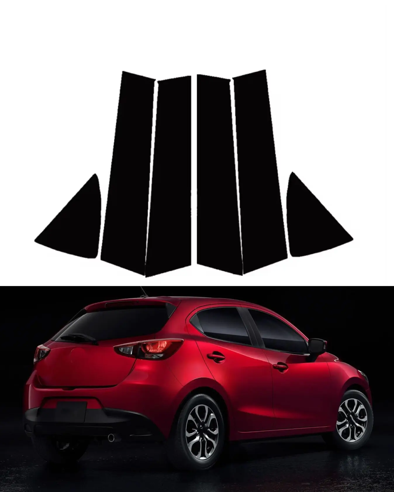 

Glossy Black Pillar Post For Mazda 2 Demio Yaris R iA Car Door Center Middle B C Cover Mirror Effect Trim Window Column Sticker