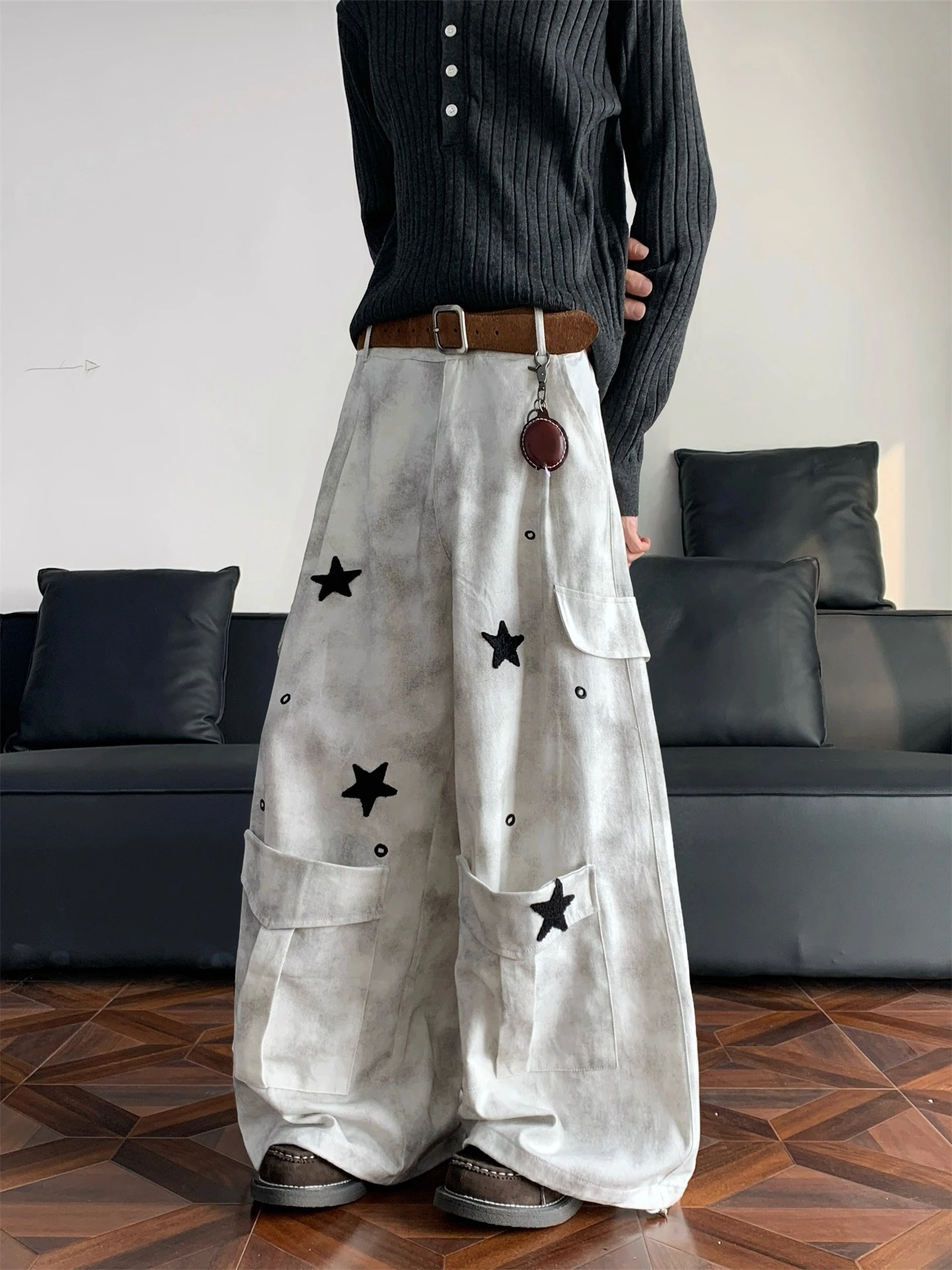 

American Sle Star Waed Loose Wide Leg Jeans High Waist Straight Cut Women's Casual Trousers Comfortable Non-Stretch Denim