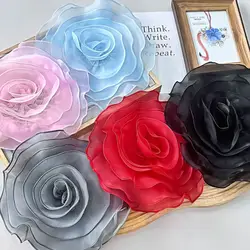 3D fiore di rosa artificiale Patch corpetto cucito Applique spilla fatta a mano accessori Organza abbigliamento abito decorazione collo