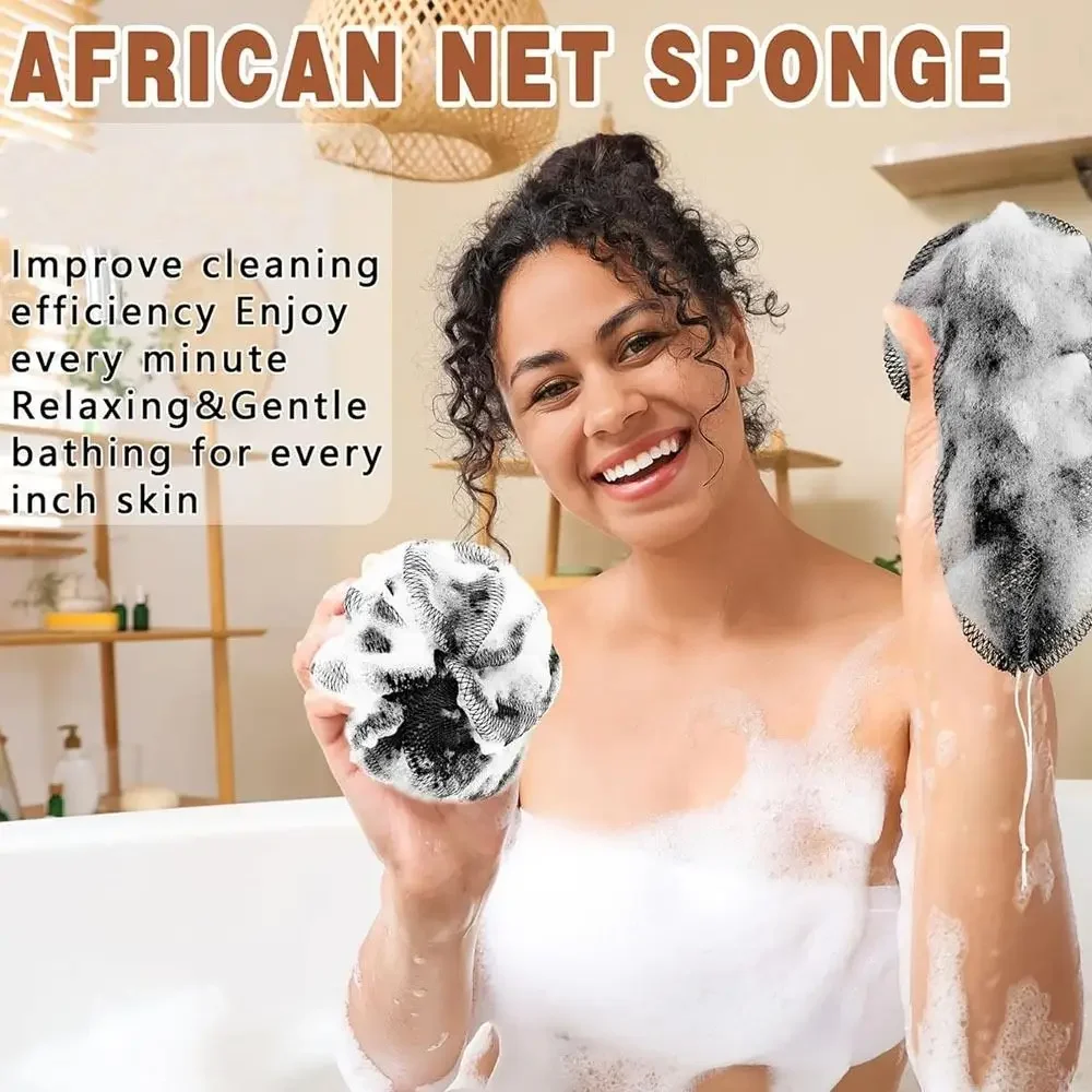 Esponja de baño africana extra larga de nuevo diseño, de secado rápido, fácil de usar, extensible y exfoliante.