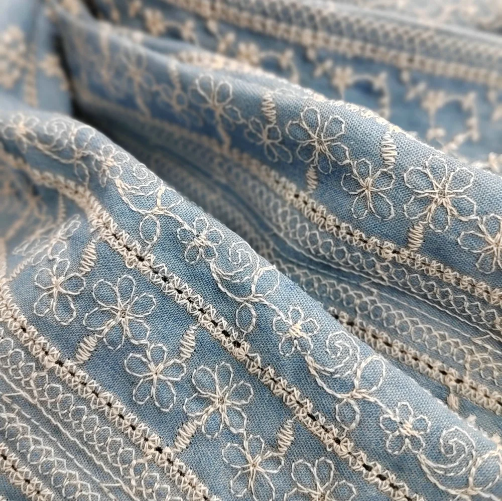 

Новая хлопковая джинсовая ткань с вышивкой ручной работы, аксессуары для одежды «сделай сам», ткань высокого качества, модная ткань ручной работы на метр