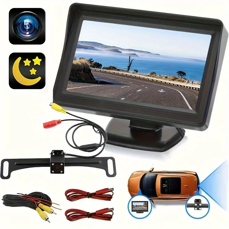 طقم كاميرا مراقبة السيارة Bileeko 4.3 بوصة TFT LCD: نظام الرؤية الخلفية للسيارات/الشاحنات/الالتقاطات/سيارات الدفع الرباعي مع سهولة التركيب