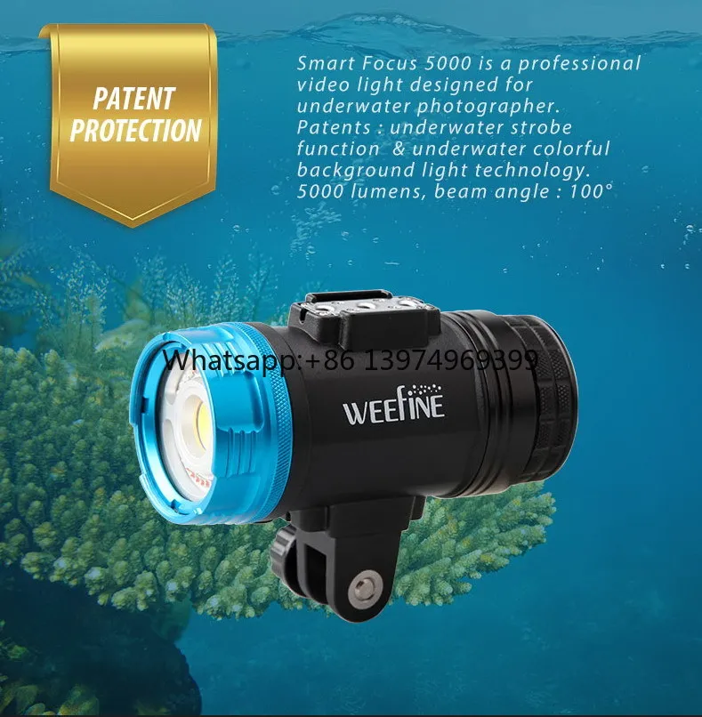 WEEFINE WF082 Smart Focus 5000 New  5000 Lumens Video Light With Strobe Mode for Underwater Dive Flashlight