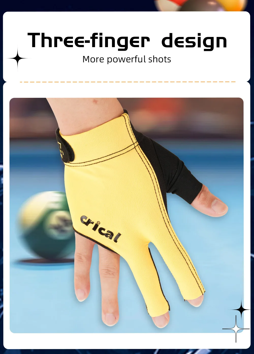 CRICAL 3-Finger-Billardhandschuh, bequeme Lycra-Snooker-Queue-Handschuhe, rechte und linke Hand, Billard-Trainingshandschuhe, Zubehör – Detail 6