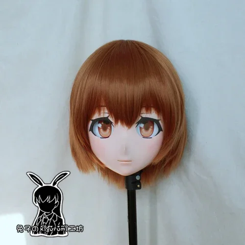 (Rabbit 91) Resin Cross dress Pretty Girl Head BID Doll Mask Japanese Anime Kigurumi Mask Cosplay with Wig