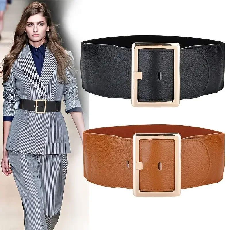 

New Women's Decorative Waist Belt Wide Girdle Wide Cinch Waist Belt Ladies Fashion Belt for Dresses with Metal Buckle