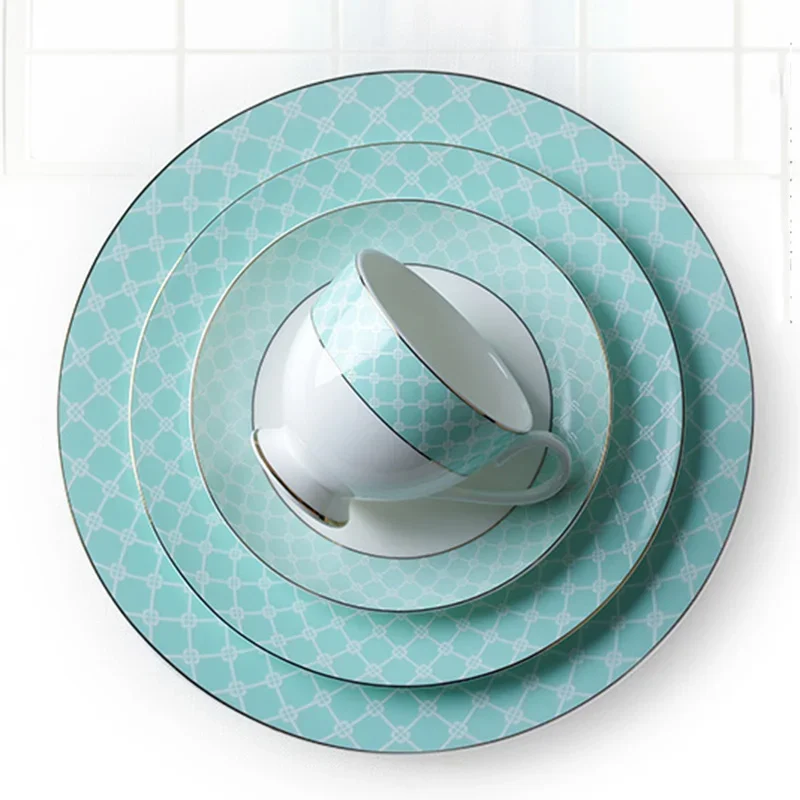 

White Dishes and Plates Sets Modern Western Food Plate Bone China Steak Plate Cup and Saucer Set High Quality Tableware Set