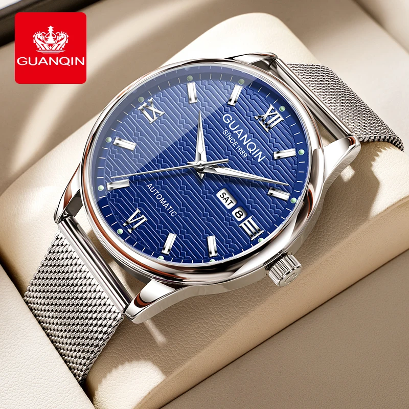 

GUANQIN Premium Automatic Men's Watches Mechanical Fashion Casual High Quality Milanese Steel Mesh Bracelet Wristwatch Luminous