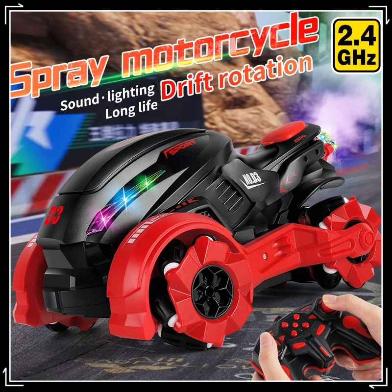 Children Spray Stunt Remote Control Motorcycle High Speed Drift Rotating Side Travel Off-Road Remote Control Car Boy Toy Gift