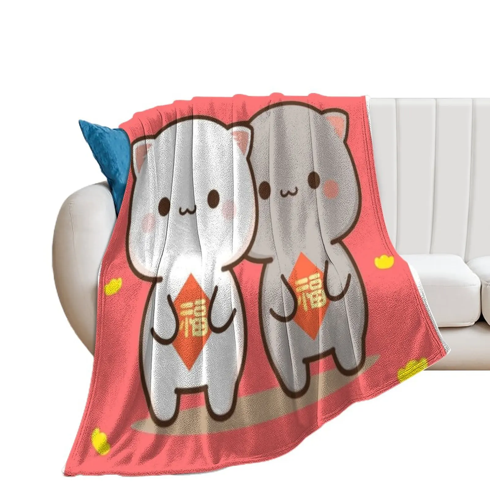 

Cute peach and Goma couple Throw Blanket Retros Sofas Blankets