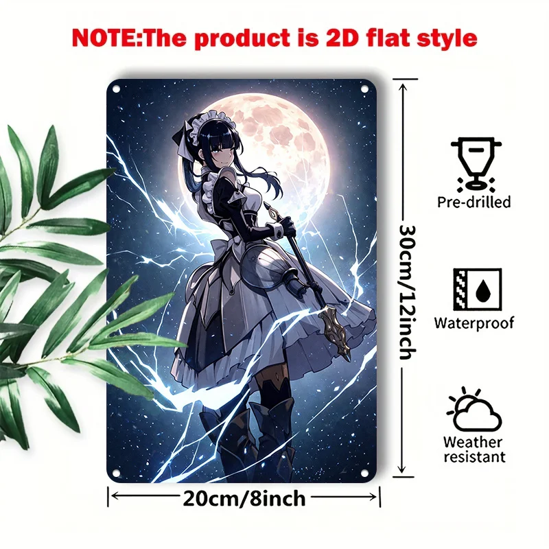 CIFBUY Narberal Gamma Anime Art Tin Wall Sign, Overlord Maid Warrior Character Metal Plate Ornament for Indoor Decoration