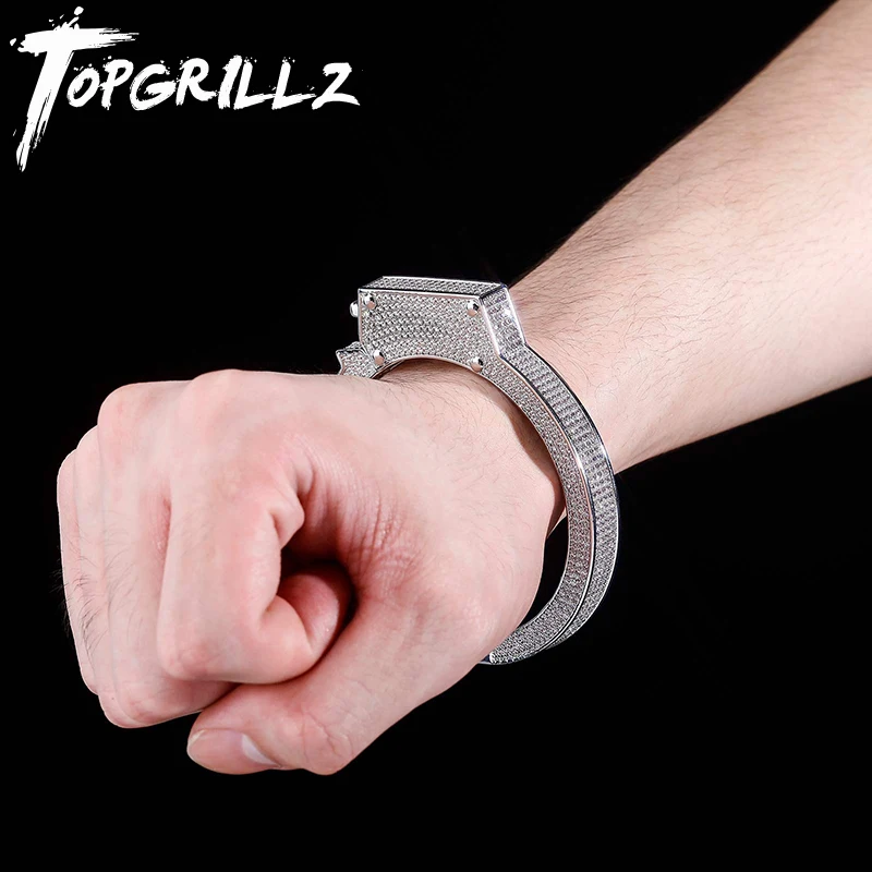 TOPGRILLZ Funny Hip Hop Handcuffs Bracelet High Quality Iced Out Micro Pave Cubic Zirconia Fashion Jewelry Gift For Men Women