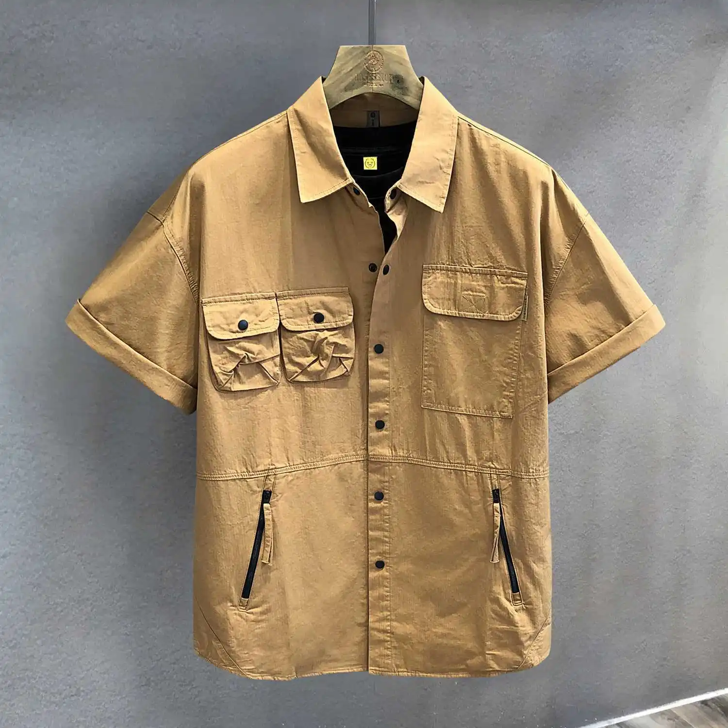 Outdoor Fishing Multi-pocket Design Retro Workwear Short-sleeved Shirt Men Loose Shirt Jacket Men