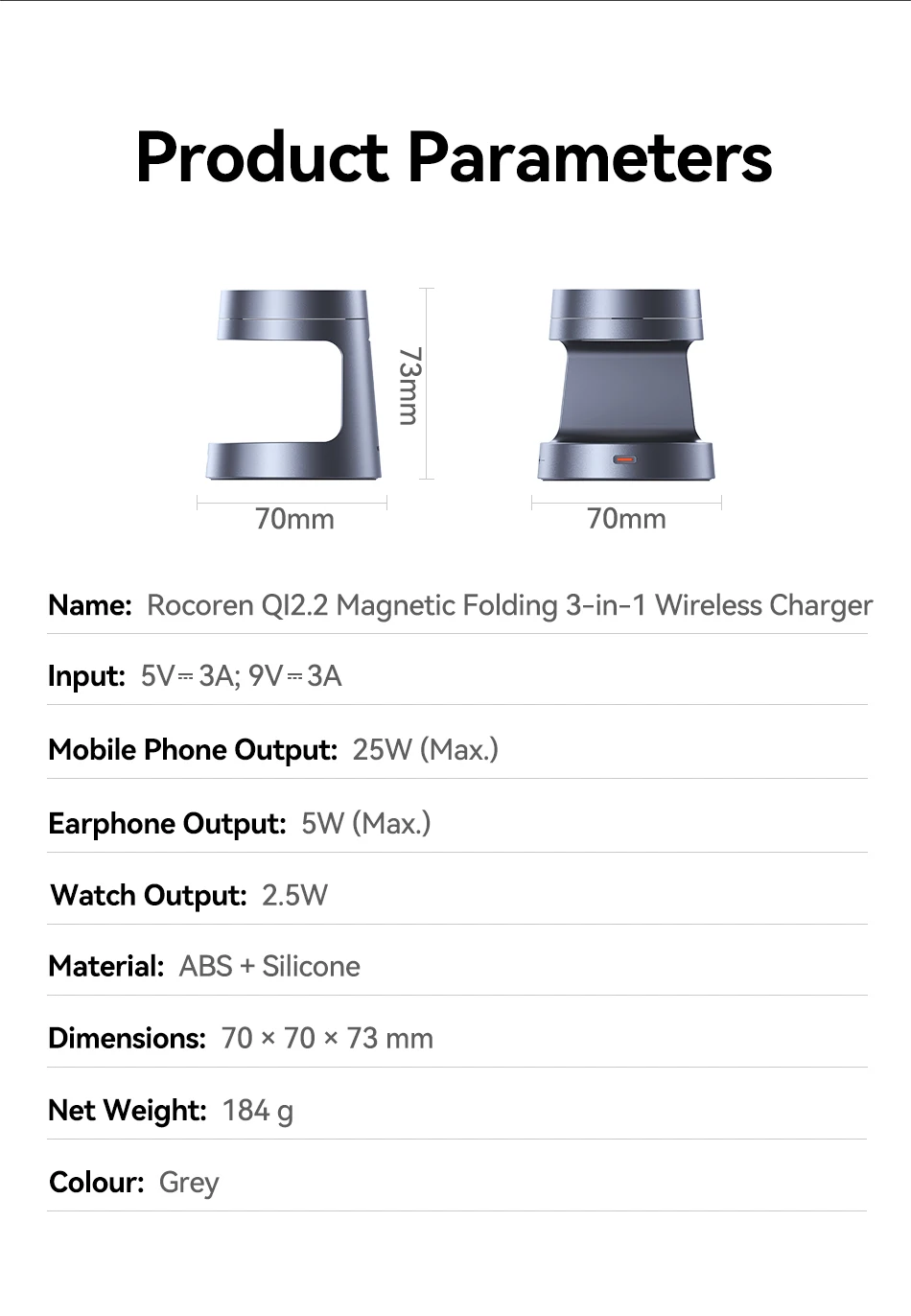 Rocoren 25W QI2.2 Mac Safe Charger Kabelloses Ladegerät 3-in-1 Tragbarer Ladeständer Telefonhalter für iPhone 17 16 Pro Max – Detail 29