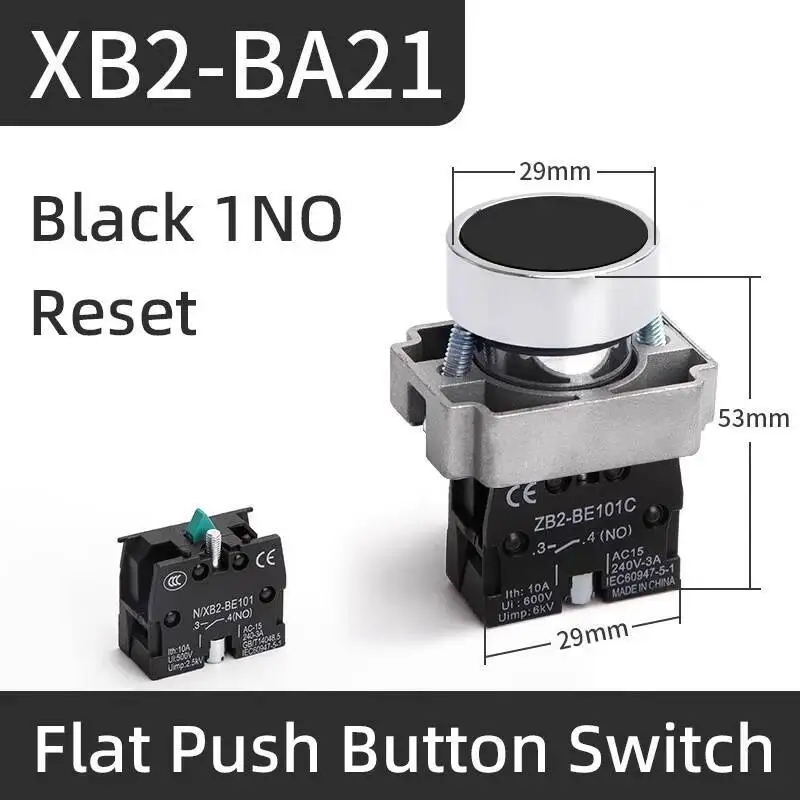 XB2-BA31C BA31C Testa piatta 22 mm Verde Rosso Giallo Reset Pulsante momentaneo Interruttore a pulsante di avvio Contatto argento