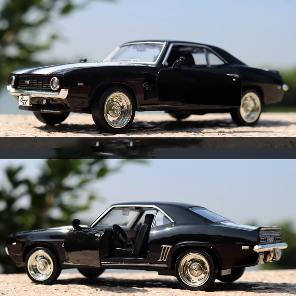 

1:36 Chevrolet USA 1969 Camaro SS Vintage Matte Black Diecast Metal Car Model Toy Boys Collection Gift Kids Birthday Dolls