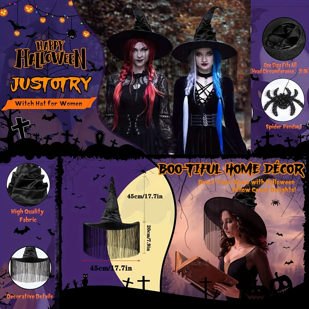 1pc modischer Hexen hut mit Quasten-Design-einzigartiges Halloween-und Weihnachts kostüm zubehör für Männer, perfekt für Bühnen-Perfo