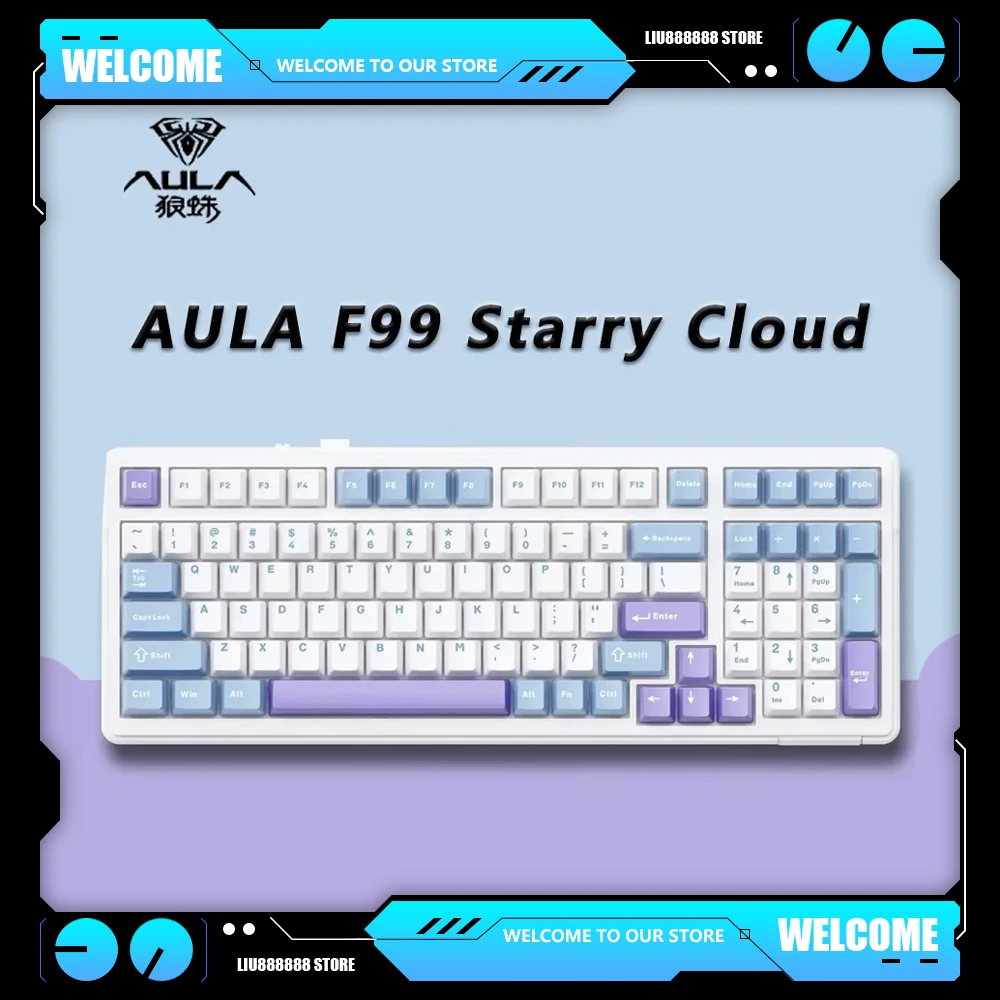 AULA F99 Starry Cloud Wired Three Mode RGB Hot Swappable Mechanical Keyboards Wireless Bluetooth 98 Keys Customized  for Gaming