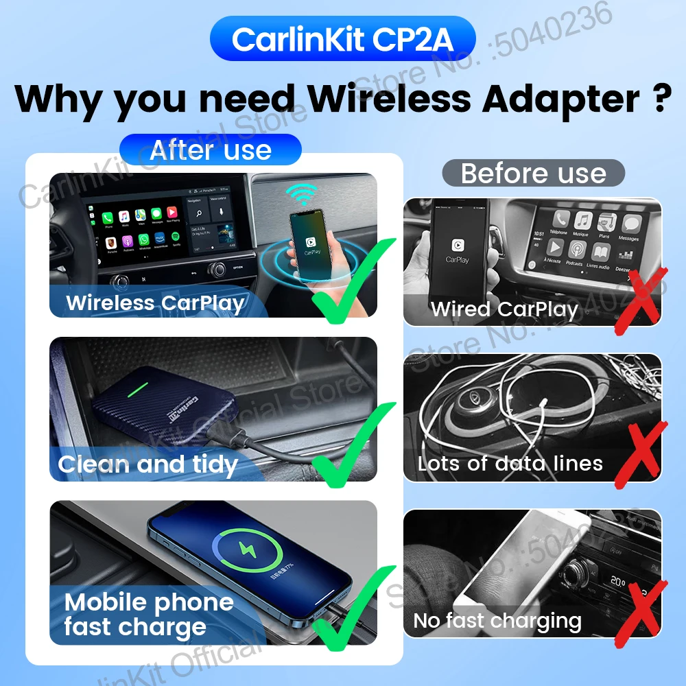 محول CarlinKit 2 في 1 لاسلكي Android Auto CarPlay ترقية عبر الإنترنت 2.4G & 5Ghz WiFi Bluetooth توصيل تلقائي للهاتف التوصيل والتشغيل #3