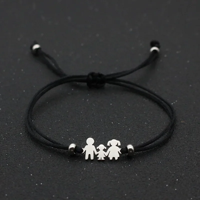 Simple Adjustable Bracelet Stainless Steel Family Dad Mom Daughter Lucky Red String Bracelets for Women Men Couple Jewelry Gift