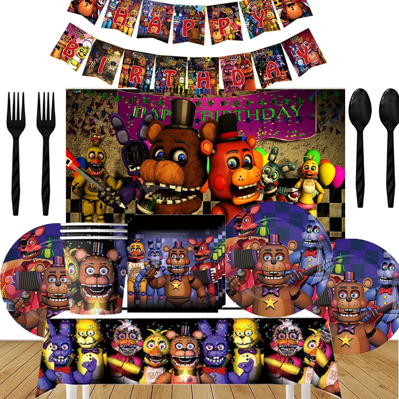 FNAF Five Nights Freddyed Kids Boys Birthday Party Decorations Disposable Tableware Paper Plate for Party Supplies Baby Shower