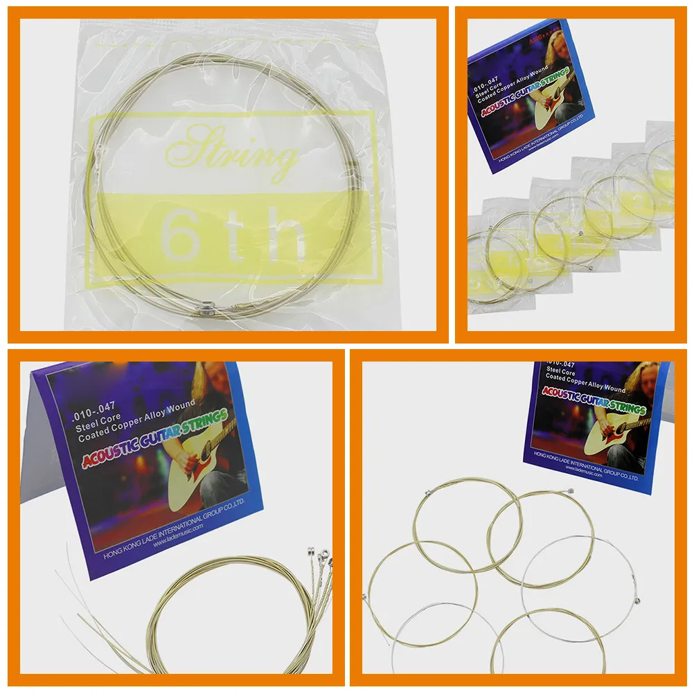 6 Piece Stainless Steel Acoustic Guitar Strings Set High Performance Folk Guitar Replacement Smooth Tone