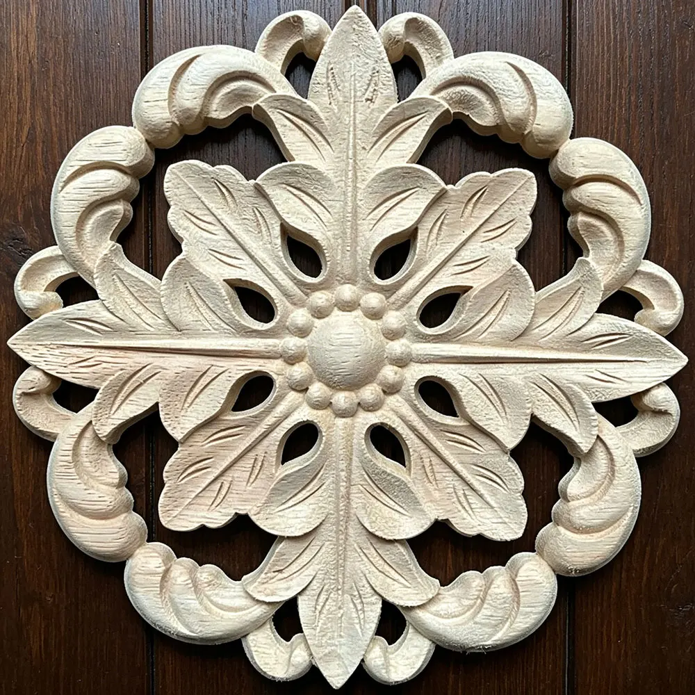 

18cm Vintage Unpainted Wood Carved Decal Corner Applique Frame for Home Furniture Wall Cabinet Door Decor Wooden Miniature Craft