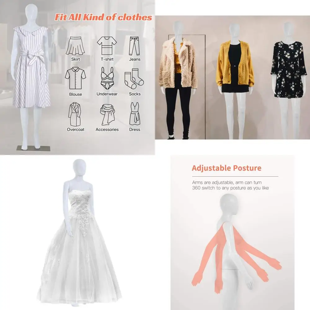 

Регулируемый женский манекен с 69 точками крепления, металлическим основанием и съемной головой, белый