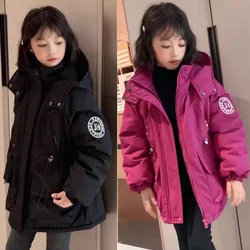 -30℃ 2025 Winter New Girls Parka Jacket Solid Color Lining Plush Thick Warm Hooded Coats For 5-14Y Teen Girls Fashion Overcoat