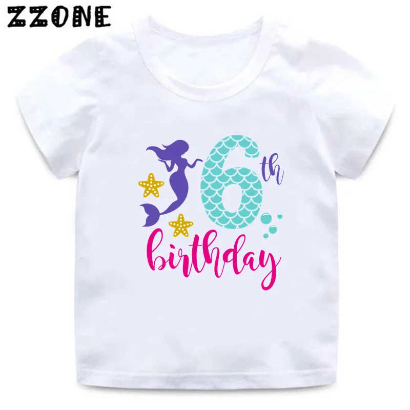 Girls Clothes Cute Mermaid Graphic 1 2 3 4 5 6 7 8 9 10 Years Birthday Girl T-shirts Kawaii Kids T shirts Baby Tops Gift,HKP2616