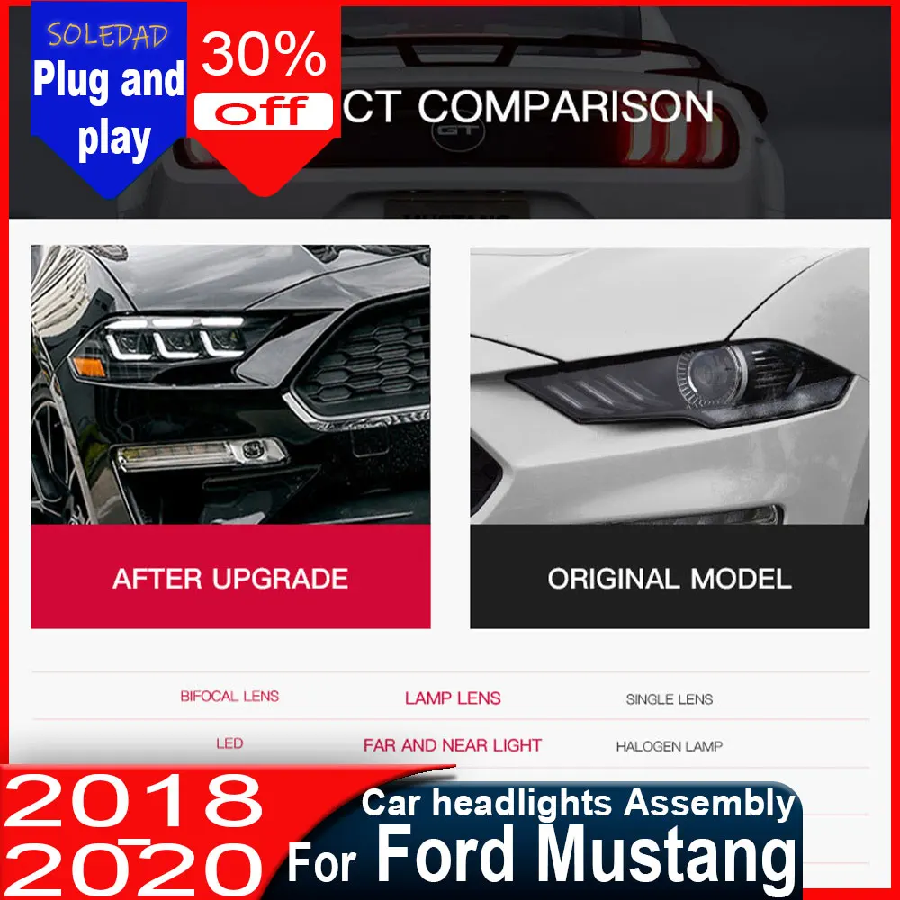 

Car LED Head Lamp for Ford Mustang Headlights 2015-2022 Mustang LED Headlight Upgrade DRL Hid Bi Xenon Auto Accessories