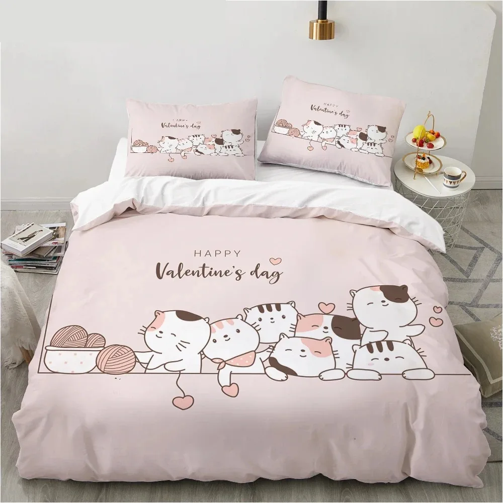 

Cartoon Cat and Fish Bedding Set Duvet Cover Bed Set Quilt Cover Pillowcase Comforter king Queen Size Boys Adult Bedding Set