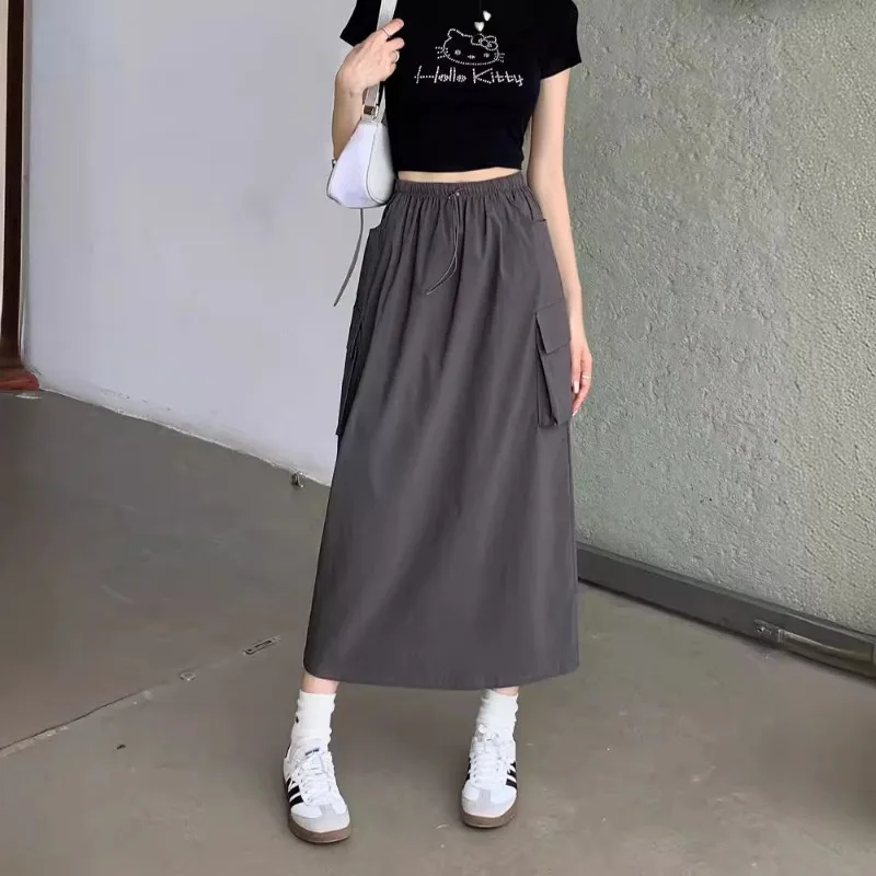 

TFETTERS Quick Drying Cargo Skirts Women 2024 Spring Summer New Drawstring Frock Skirt Split H Line Skirts for Women