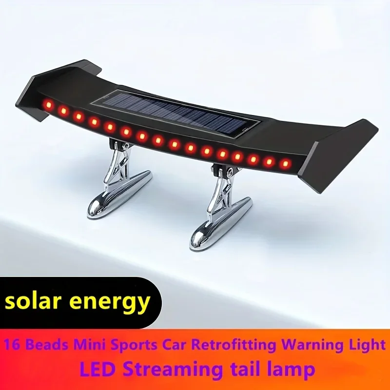 1Pc Mini Solar Tail Light Universal LED Car Rear Spoiler Flashing Warning Waterproof Wing with Smart Sensor Modified Accessories