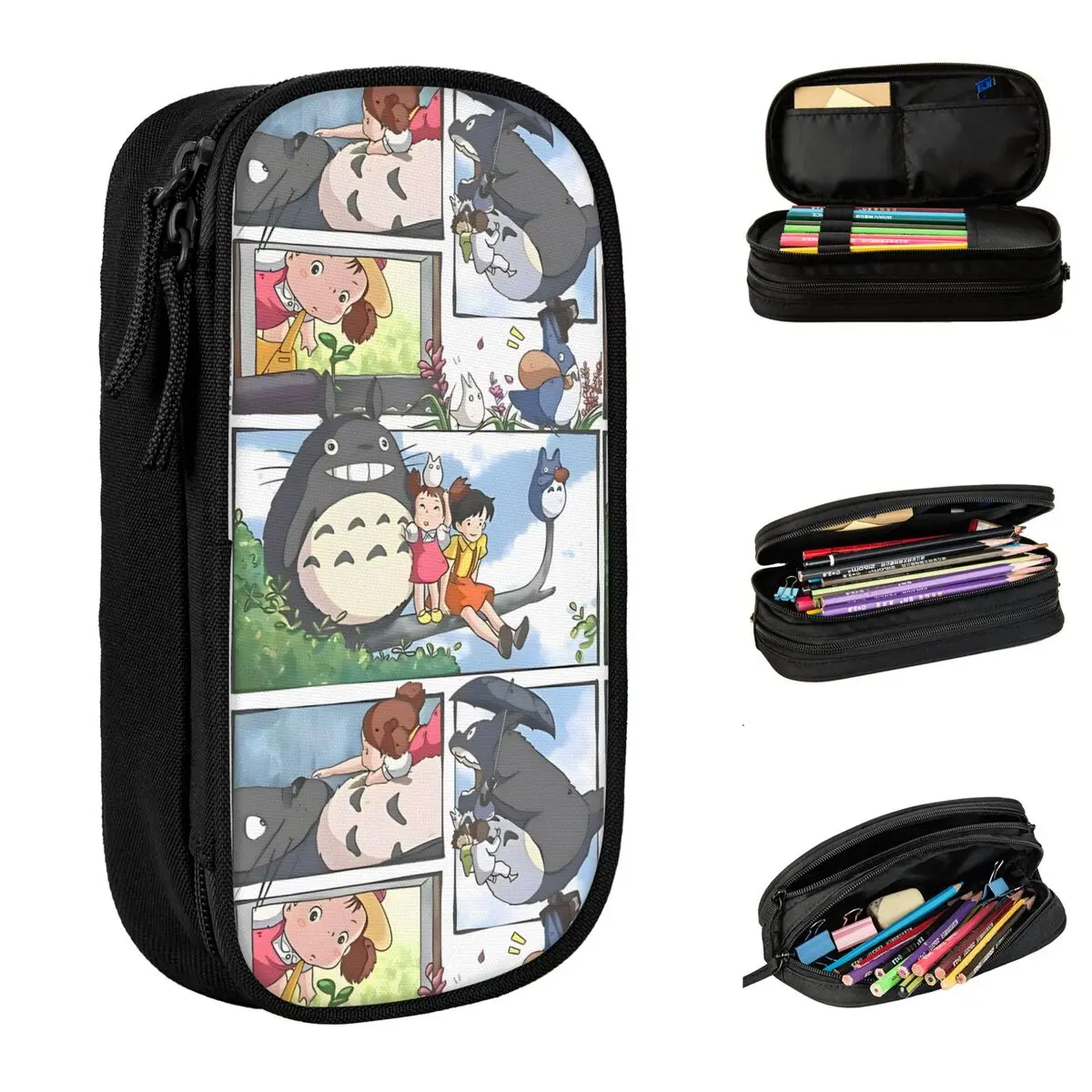 T-TotoroS Film Pencil Cases Cute Cartoon Anime Pen Box Bag for Student Large Storage Students School Zipper Pencilcases